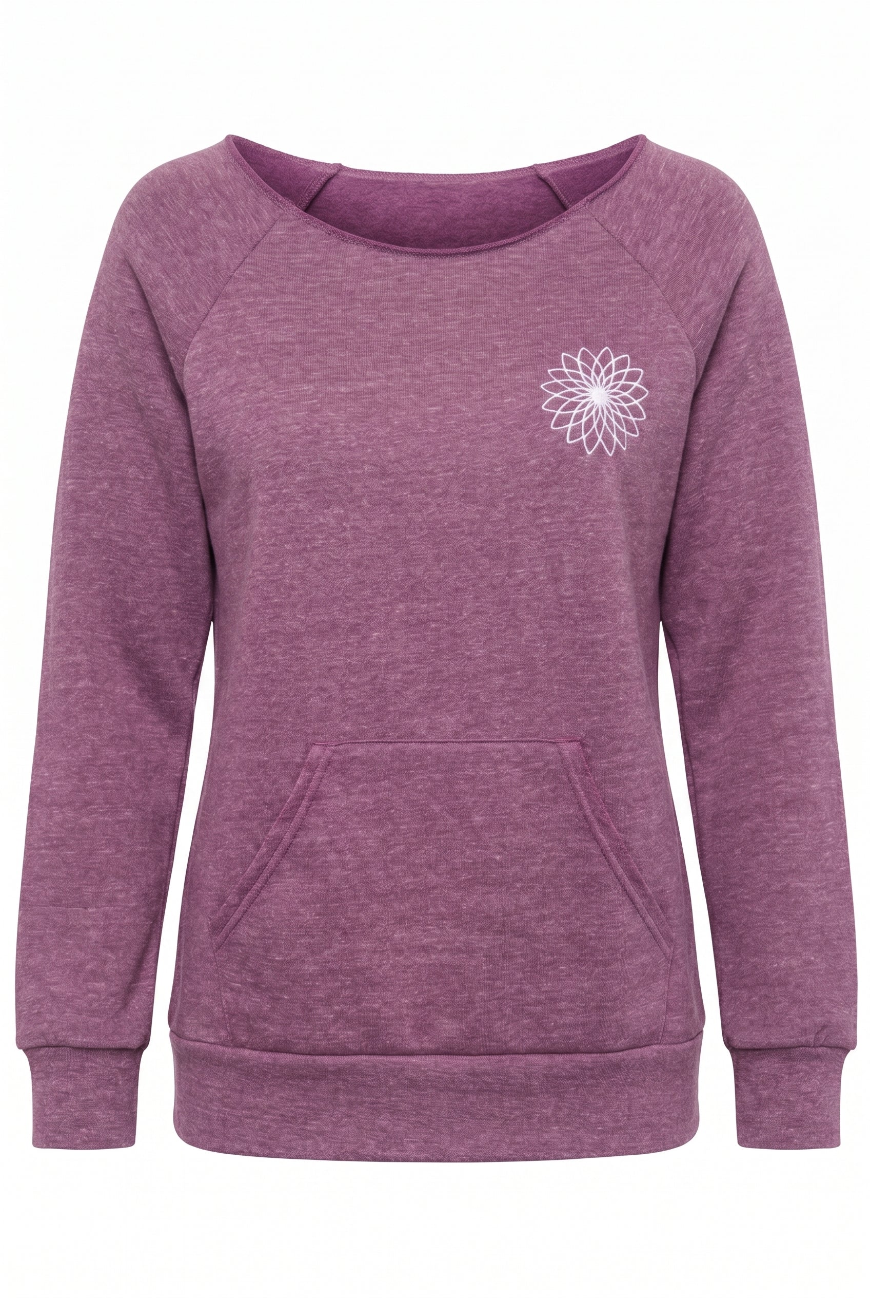SALE! Eco Tri blend Fleece Raglan pouch pocket with embroidered IMATI Flower