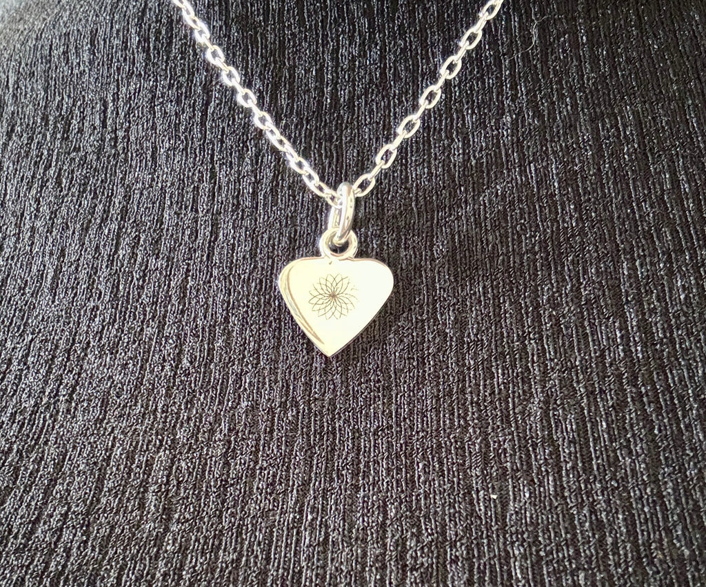 Sterling Silver Dangle Heart with IMATI Flower  & Affirmation