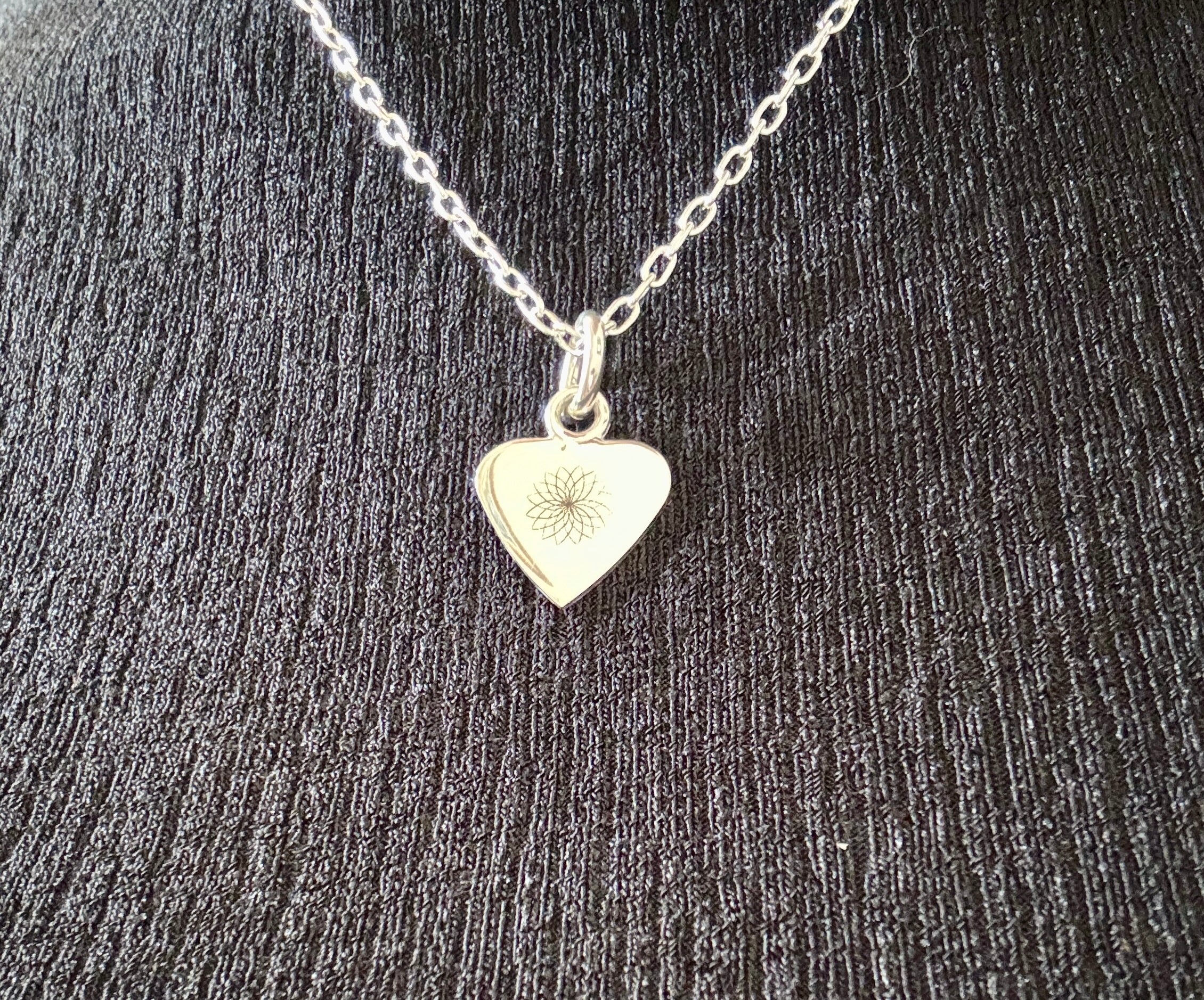 Sterling Silver Dangle Heart with IMATI Flower  & Affirmation