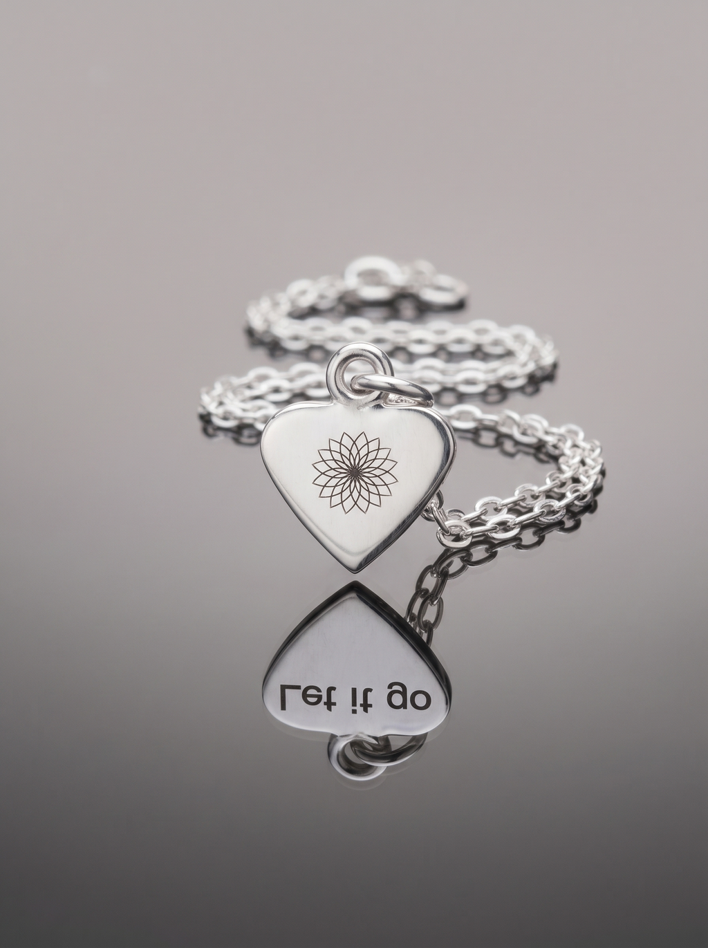 Sterling Silver Dangle Heart with IMATI Flower  & Affirmation
