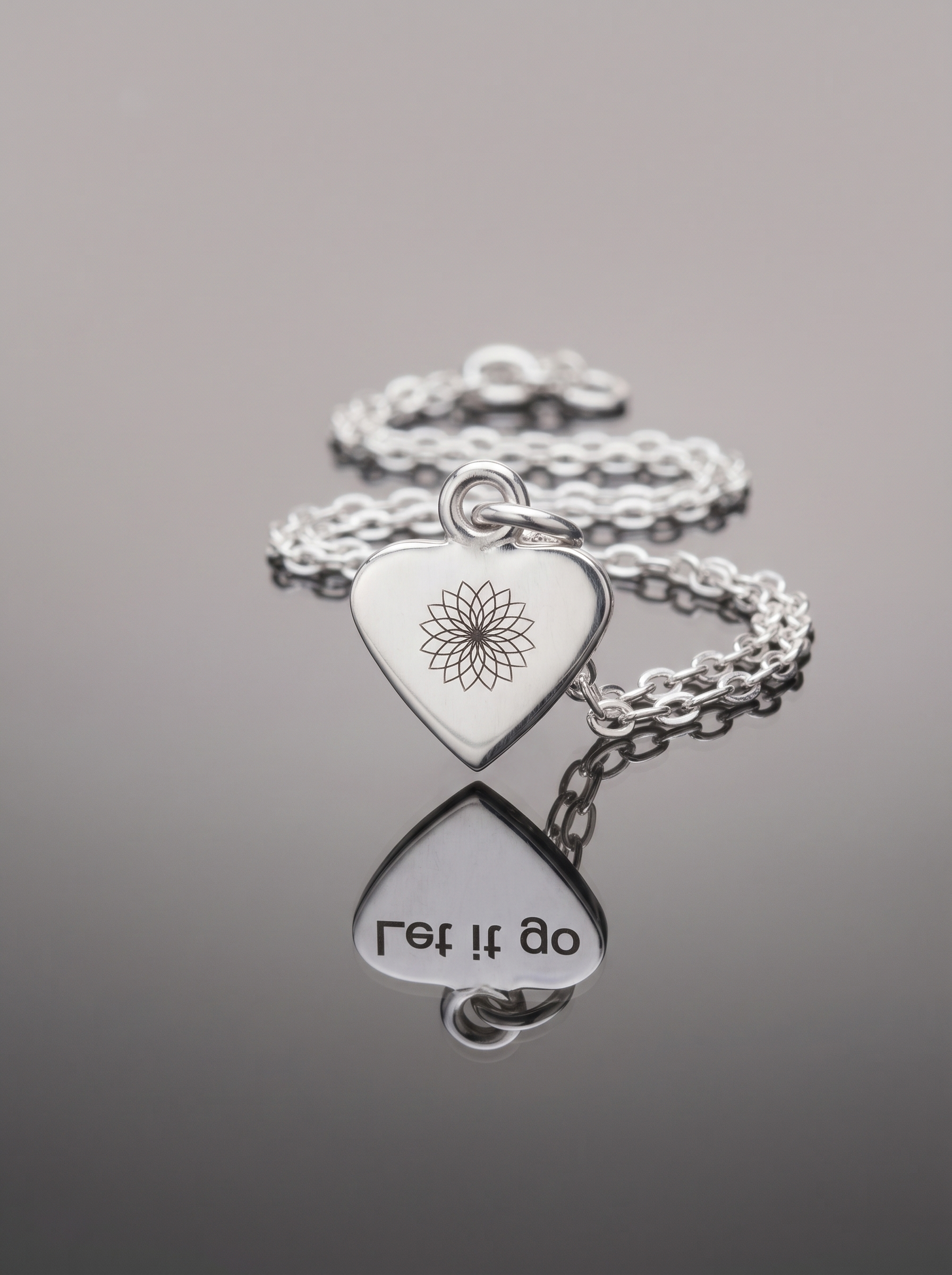 Sterling Silver Dangle Heart with IMATI Flower  & Affirmation